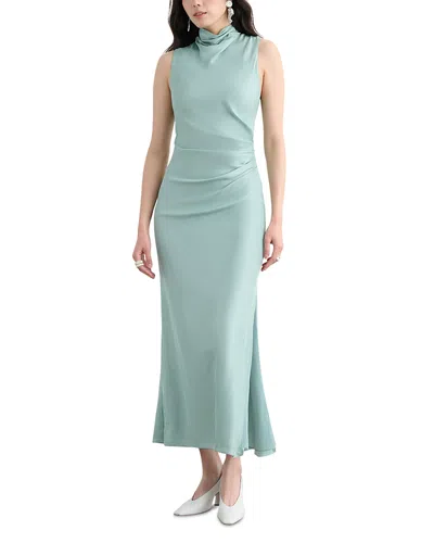 Toccin Koralie Draped Neck Midi Dress In Blue