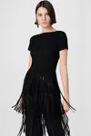Toccin Kyra Short Sleeve Fringe Top In Black