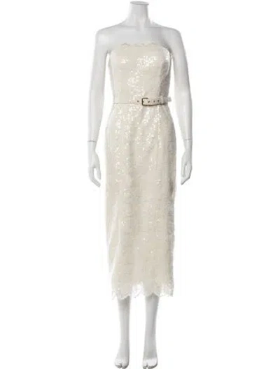 Pre-owned Toccin Lace Pattern Midi Length Dress In Neutrals