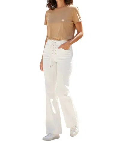 Toccin Lace Up Flare Leg Denim Pants In Ivory In White