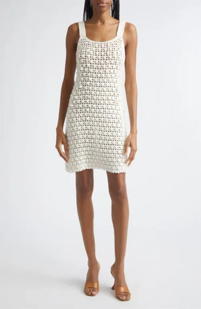 Toccin Lala Paillette Detail Open Stitch Cotton Minidress In White