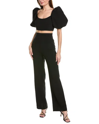 Toccin Women's Crystal-embellished Puff-sleeve Jumpsuit In Black