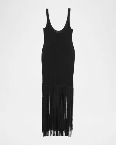 TOCCIN LORELEI FRINGE-TRIM POINTELLE MIDI DRESS