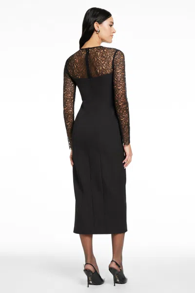 Toccin Loretta Lace Combo Long Sleeve Midi Dress In Black