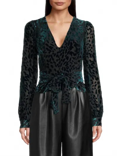 Toccin Louisa Velvet Burnout Top In Teal Black In Green