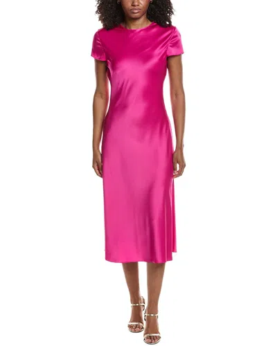 Toccin Luciana Short Sleeve Bias Silky Satin Slip Dress In Pink