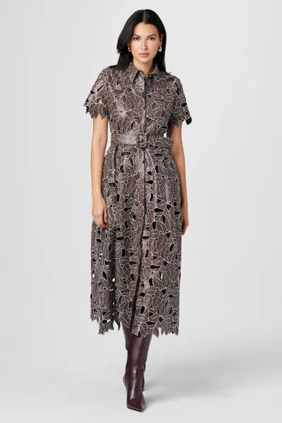 Toccin Luisa Embroidered Leather Dress In Brown