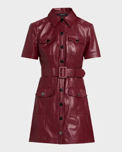 Toccin Lydia Belted Short-sleeve Mini Dress In Oxblood