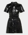 Toccin Lydia Croc-embossed Vegan Leather Mini Shirtdress In Black