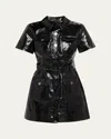 Toccin Lydia Croc-embossed Vegan Leather Mini Shirtdress In Black