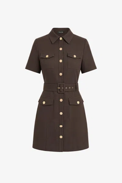 Toccin Lydia Short Sleeve Snap Front Dress In Brown