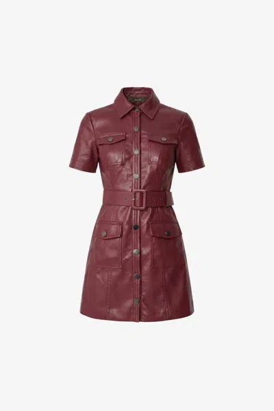 Toccin Lydia Short Sleeve Snap Front Mini Dress In Burgundy