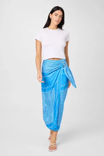 Toccin Madison Scarf Print Sarong Skirt In Blue