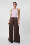 Toccin Maia Silk Satin Cargo Pants In Brown