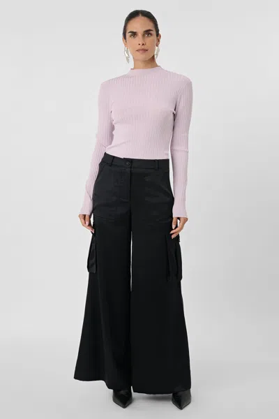 Toccin Maia Silky Satin Cargo Pants In Black