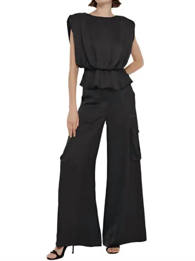 Toccin Maia Silky Satin Cargo Pants In Black