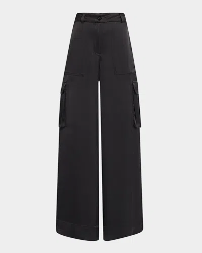 Toccin Maia Silky Satin Cargo Pants In Black