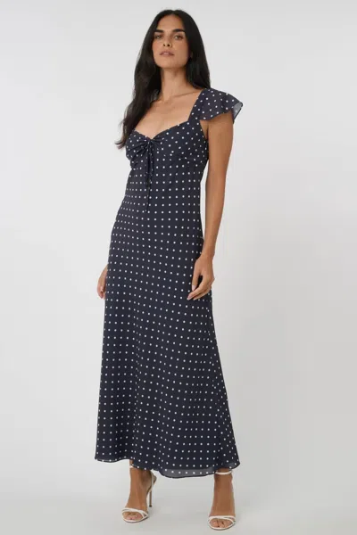 Toccin Marcella Bias Cut Slip Dress In Midnight Polka Dot In Blue