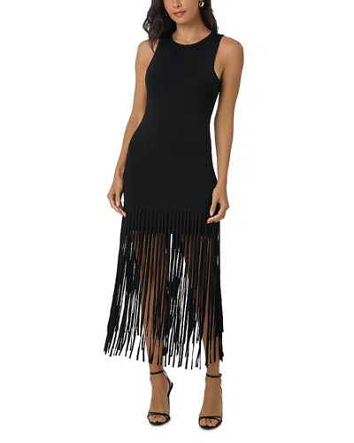 Toccin Margaux Racer Mini Dress With Fringe In Black