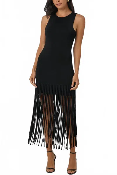 Toccin Margaux Racer Mini Dress With Fringe In Black