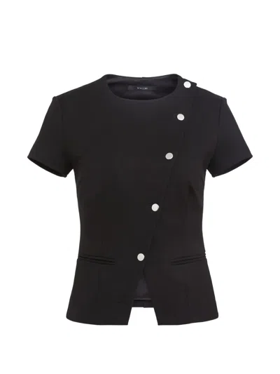 Toccin Maude Asymmetric-button Short-sleeve Top In Black
