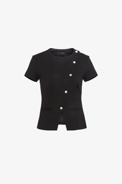 Toccin Maude Short Sleeve Asymmetric Button-front Top In Black