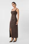 Toccin Meg Vegan Leather Midi Skirt In Espresso Brown In Brown