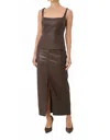 Toccin Meg Vegan Leather Midi Skirt In Espresso Brown In Brown