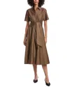 Toccin Mega Tie Front Midi Shirtdress In Brown