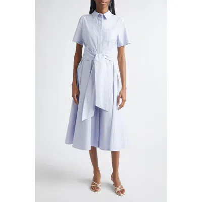 Toccin Megan Short Sleeve Tie Front Cotton Shirtdress In Blue