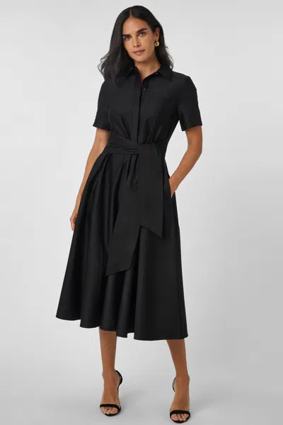 Toccin Megan Short Sleeve Tie-front Midi Shirt Dress In Jet In Black