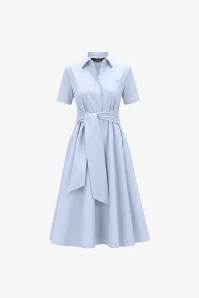 Toccin Megan Short Sleeve Tie-front Midi Shirt Dress In Blue
