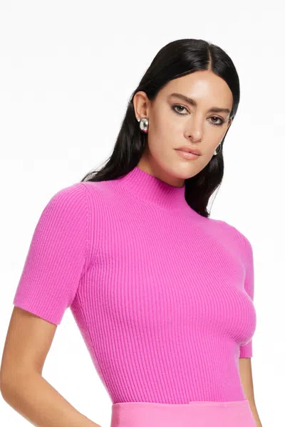 Toccin Melanie Short Sleeve Mock Neck Bodysuit In Pink