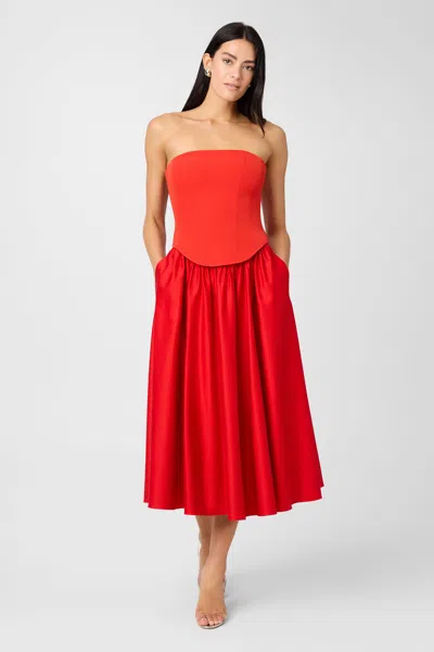 Toccin Melody Corset Midi Dress In Red