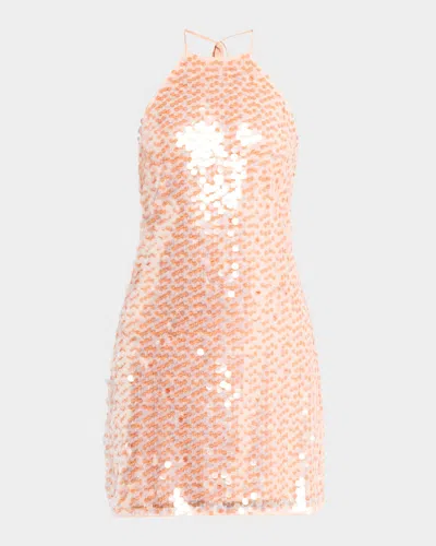 Toccin Micky Sequined Halter Shift Dress In Mango Multi