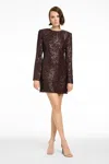 Toccin Mirren Long Sleeve Shift Mini Dress In Brown