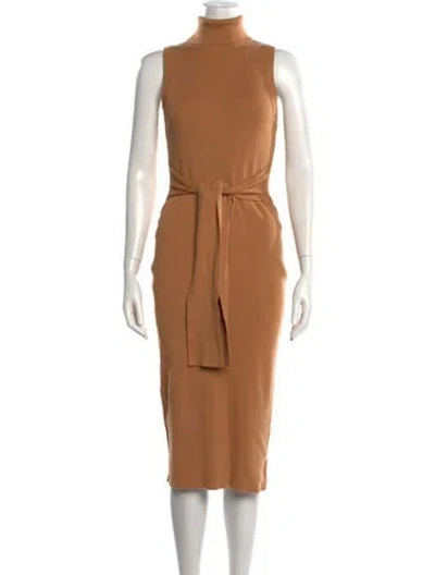 Pre-owned Toccin Mock Neck Midi Length Dress In Brown