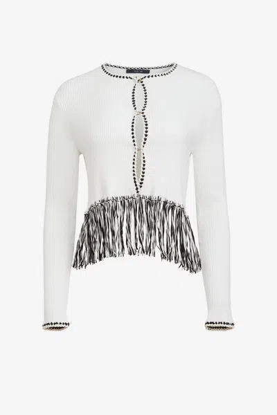 Toccin Monroe Long Sleeve Fringe Cardigan In White