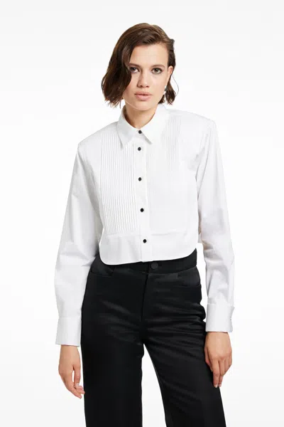 Toccin Nic Cropped Tuxedo Shirt In White