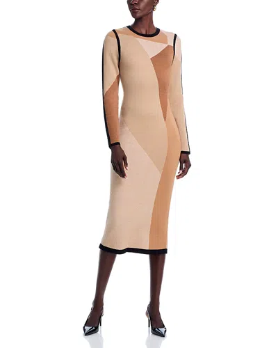 Toccin Nora Long Sleeve Colorblock Dress In Camel/ivory Multi