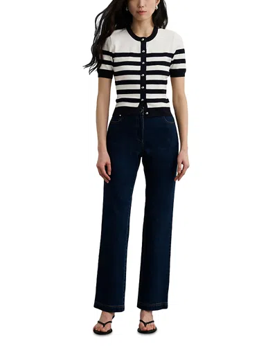 Toccin Oakley Striped Button-down Short-sleeve Cardigan In White