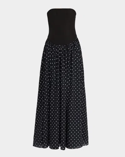 Toccin Odette Polka-dot Strapless Maxi Dress In Black