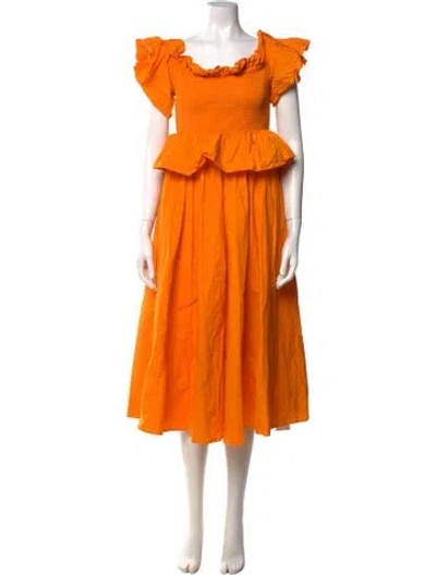 Pre-owned Toccin Off-the-shoulder Midi Length Dress In Orange
