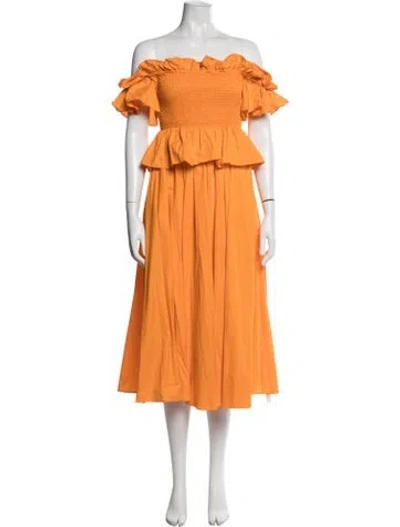 Pre-owned Toccin Off-the-shoulder Midi Length Dress In Orange