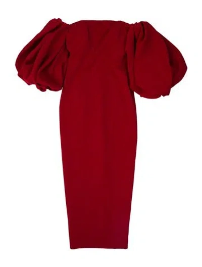 Pre-owned Toccin Off-the-shoulder Midi Length Dress In Red