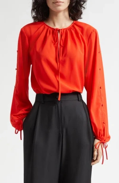 Toccin Oletta Button Long Sleeve Tie Cuff Top In Red