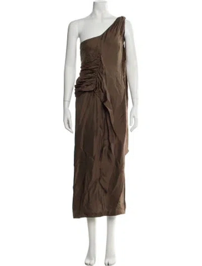 Pre-owned Toccin One-shoulder Long Dress In Brown