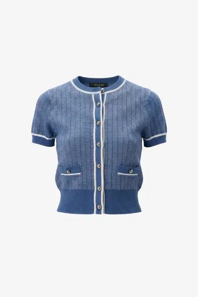Toccin Patra Short Sleeve Cardigan In Blue