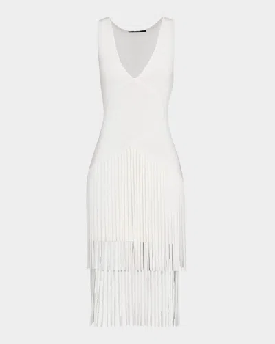 Toccin Patricia V-neck Seamed Midi Dress With Fringe In White