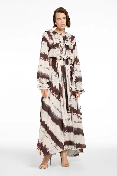 Toccin Petra Exaggerated Ruffle Midi Dress In Brown